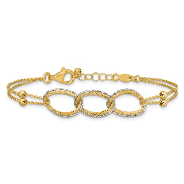 Leslie's 14KTT Pol/Texture/Dia-cut 2-Strand Oval w/.5in Ext. Bracelet - Image 3