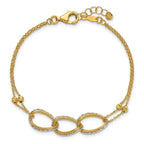 Leslie's 14KTT Pol/Texture/Dia-cut 2-Strand Oval w/.5in Ext. Bracelet - Image 4
