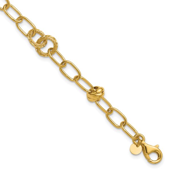 Leslie's 14K Polished/Texture/Dia-cut Fancy w/.75in Ext. Bracelet