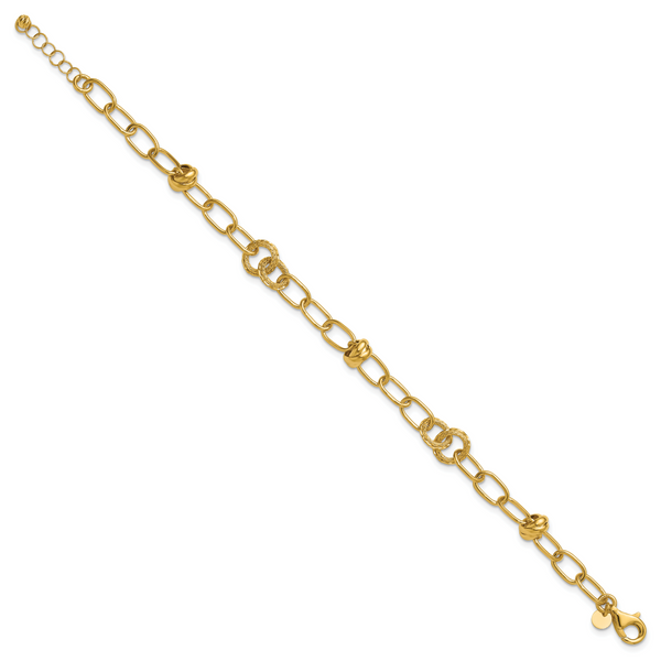 Leslie's 14K Polished/Texture/Dia-cut Fancy w/.75in Ext. Bracelet - Image 2