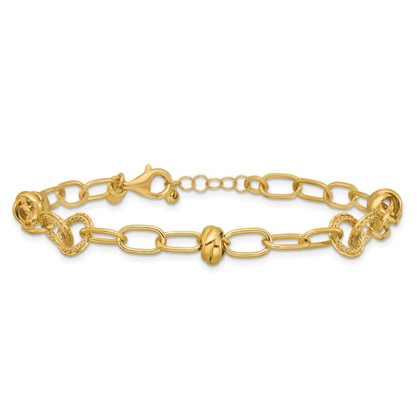 Leslie's 14K Polished/Texture/Dia-cut Fancy w/.75in Ext. Bracelet - Image 3