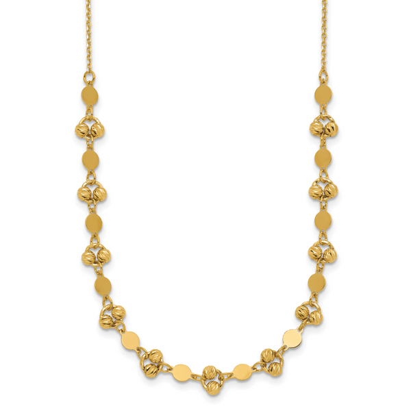 Leslie's 14K Polished D/C Beaded Fancy Circles w/ 1in Ext. Necklace