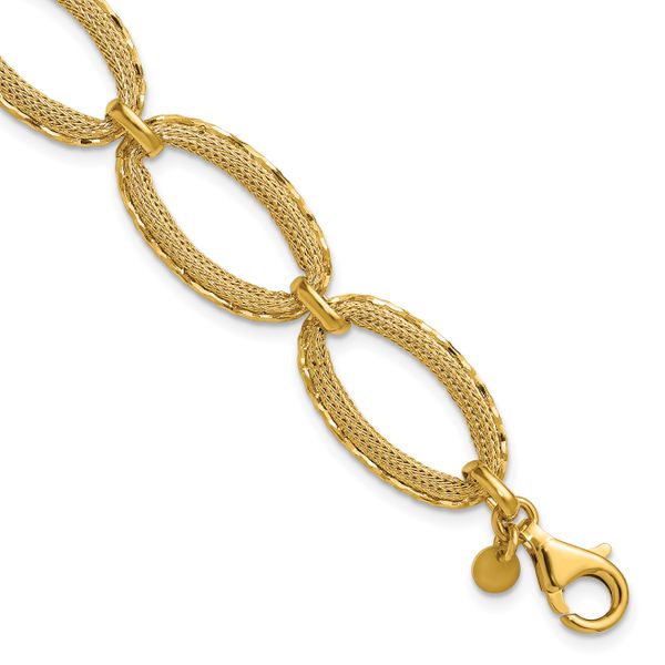 Leslie's 14K Polished/Texture/Dia-cut Ovals w/1in Ext. Bracelet