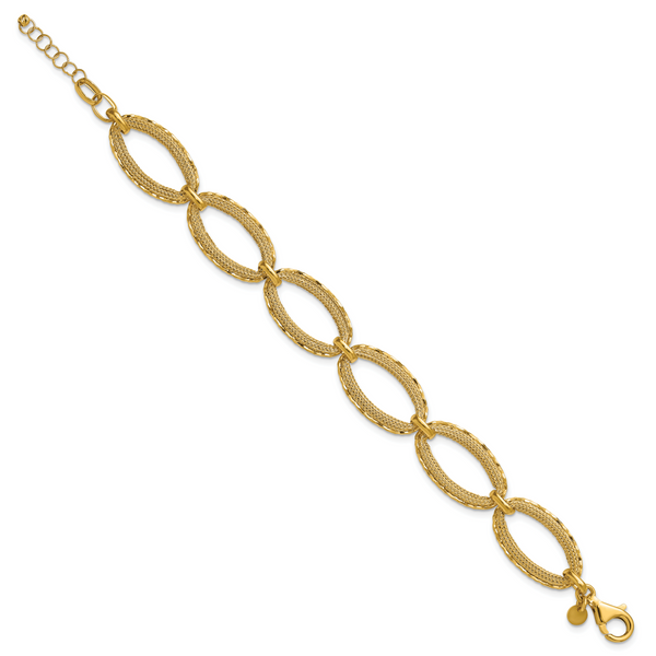 Leslie's 14K Polished/Texture/Dia-cut Ovals w/1in Ext. Bracelet - Image 2