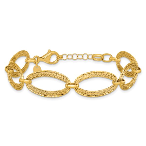 Leslie's 14K Polished/Texture/Dia-cut Ovals w/1in Ext. Bracelet - Image 3