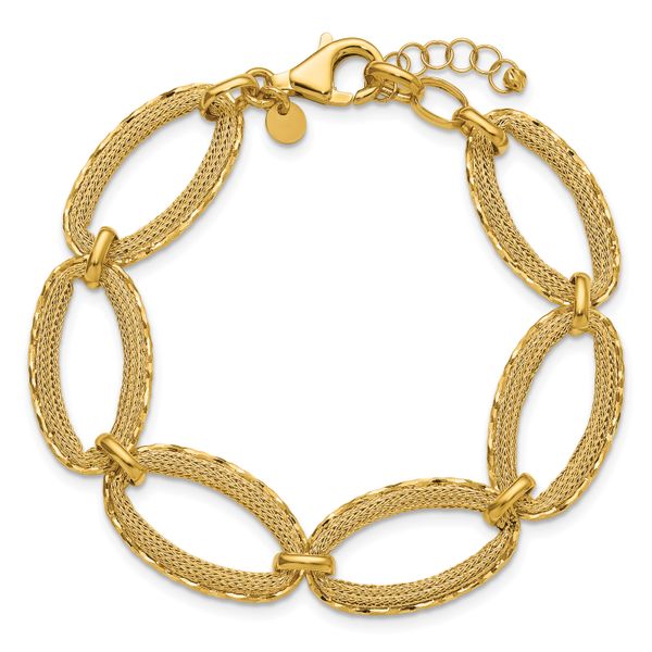 Leslie's 14K Polished/Texture/Dia-cut Ovals w/1in Ext. Bracelet - Image 4