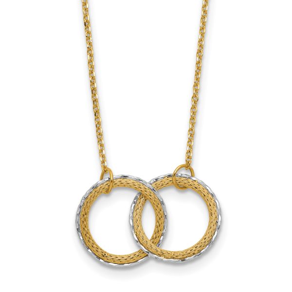 Leslie's 14KTT Pol/Texture/Dia-cut Circles w/ 2in Ext. Necklace