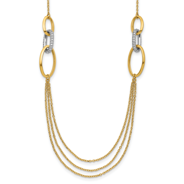 Leslie's 14K Two-tone Polished Fancy CZ Ovals w/1in Ext. Necklace
