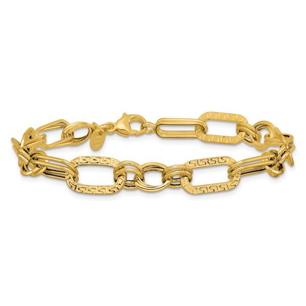 Leslie's 14K Polished and Textured Fancy Greek Key Link Bracelet - Image 3