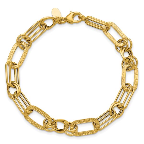 Leslie's 14K Polished and Textured Fancy Greek Key Link Bracelet - Image 4