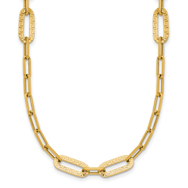 Leslie's 14K Polished Textured Greek Key Paperclip Link Necklace