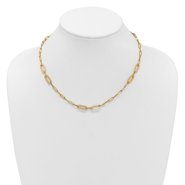 Leslie's 14K Polished Textured Greek Key Paperclip Link Necklace - Image 3