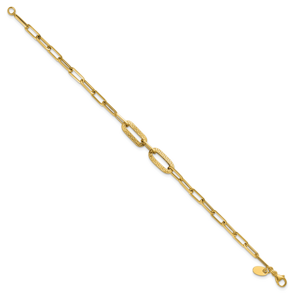 Leslie's 14K Polished Textured Greek Key Paperclip Link Bracelet - Image 2