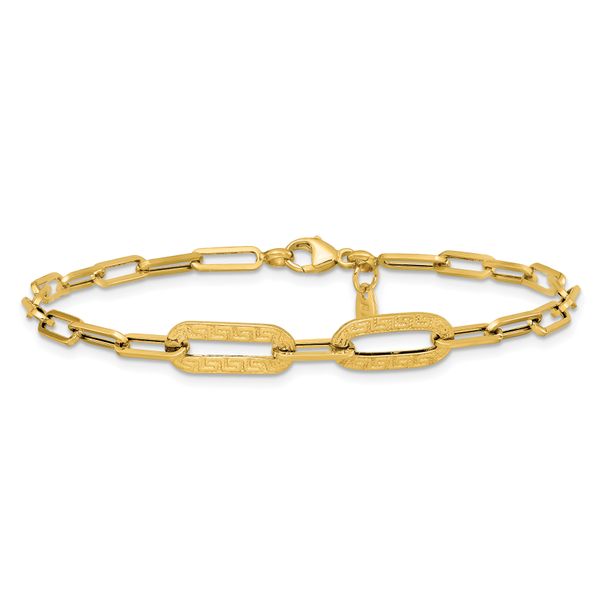 Leslie's 14K Polished Textured Greek Key Paperclip Link Bracelet - Image 3