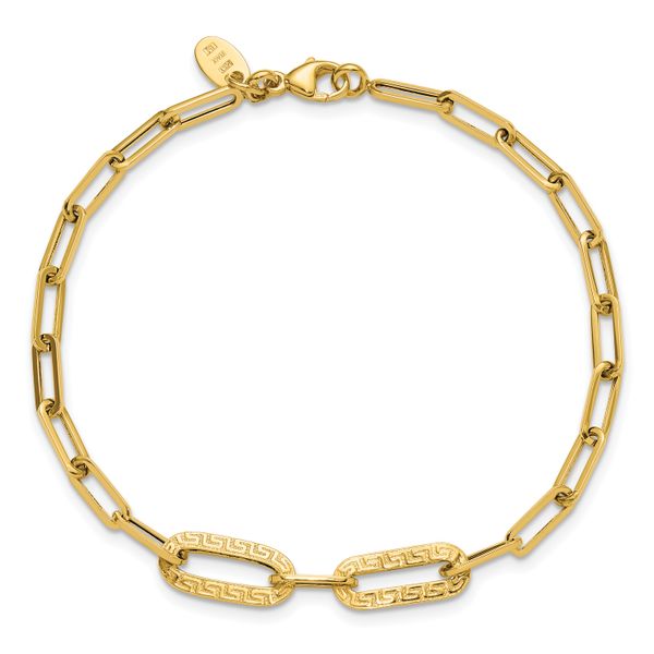 Leslie's 14K Polished Textured Greek Key Paperclip Link Bracelet - Image 4