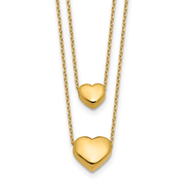 Leslie's 14K Polished Two-Strand Hearts with 1 Inch Ext. Necklace