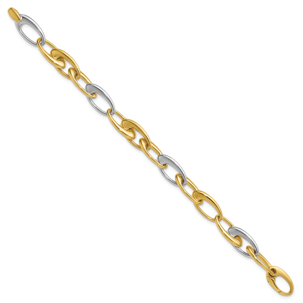 Leslie's 14K Two-tone Polished Tapered Oval Link Bracelet - Image 2