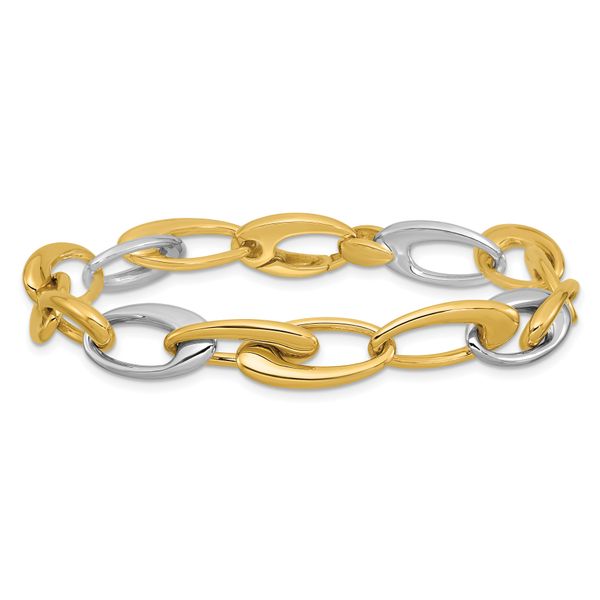 Leslie's 14K Two-tone Polished Tapered Oval Link Bracelet - Image 3