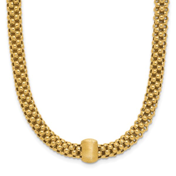 Leslie's 14K Polished and Brushed Bead Popcorn Mesh Necklace