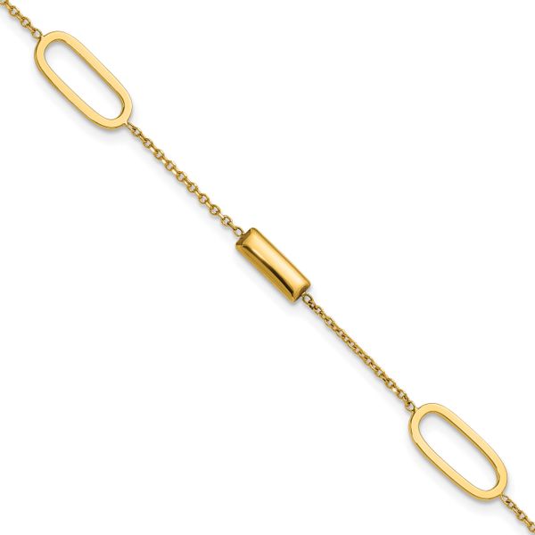 Leslie's 14K Polished Elongated Oval and Bar w/.5in Ext. Bracelet