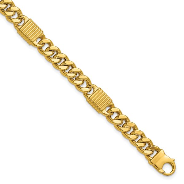 Leslie's 14K Polished/Grooved Fancy Curb Link Station Men's Bracelet