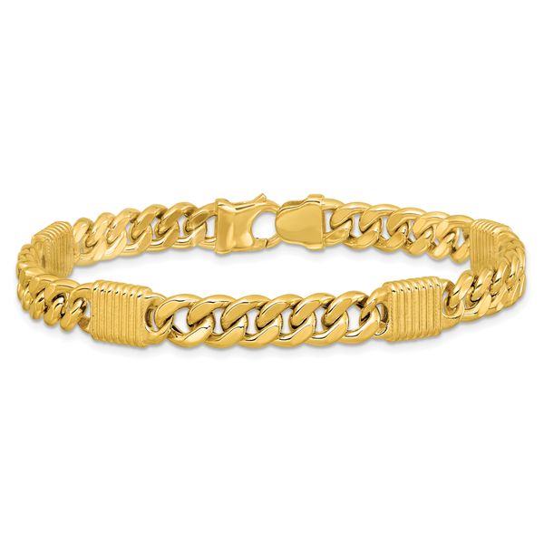 Leslie's 14K Polished/Grooved Fancy Curb Link Station Men's Bracelet - Image 3