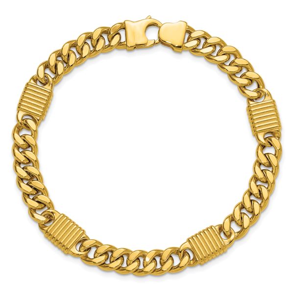 Leslie's 14K Polished/Grooved Fancy Curb Link Station Men's Bracelet - Image 4