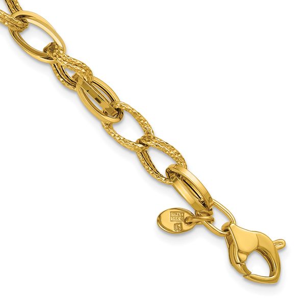Leslie's 14K Polished and Textured Fancy Oval Link Bracelet