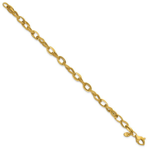 Leslie's 14K Polished and Textured Fancy Oval Link Bracelet - Image 2