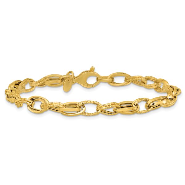Leslie's 14K Polished and Textured Fancy Oval Link Bracelet - Image 3