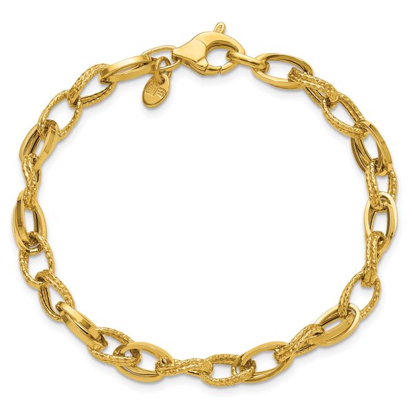 Leslie's 14K Polished and Textured Fancy Oval Link Bracelet - Image 4