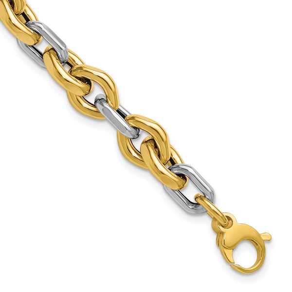Leslie's 14K Two-tone Polished Fancy Flat Edge Link Bracelet