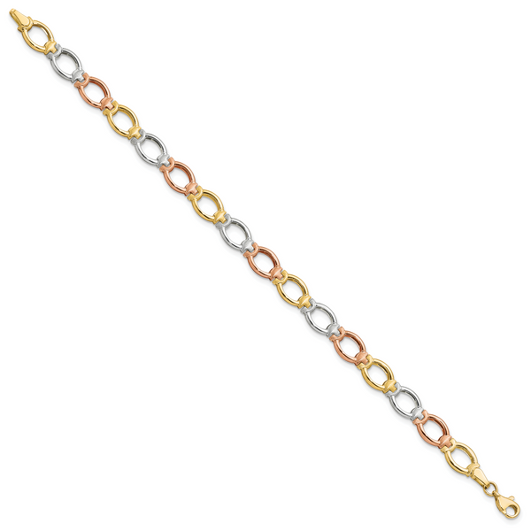 Leslie's 14K Tri-color Polished and Satin Link Bracelet - Image 2