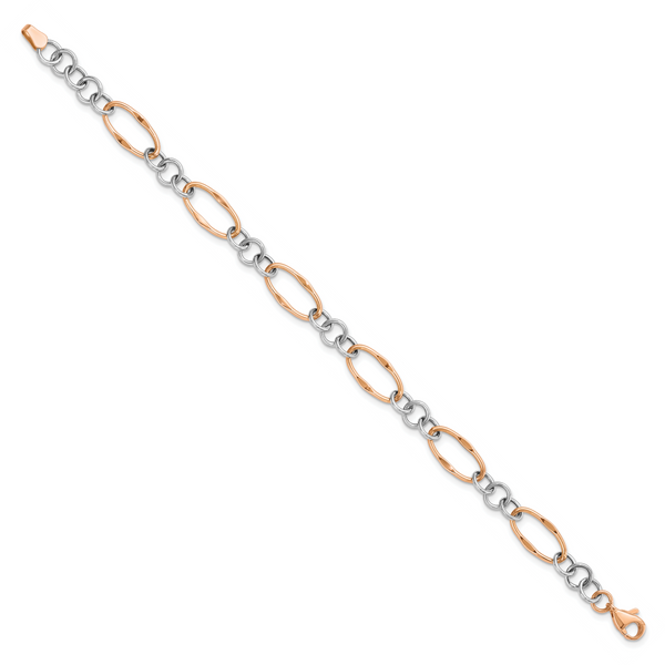 Leslie's 14K Two-tone Rose and White Polished Link Bracelet - Image 2