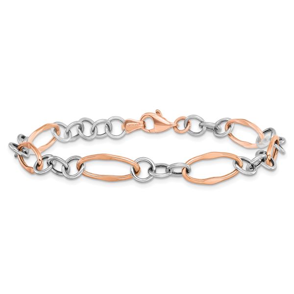 Leslie's 14K Two-tone Rose and White Polished Link Bracelet - Image 3