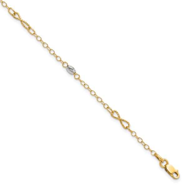 Leslie's 14K Two-tone Polished and D/C w/1 in ext. Anklet