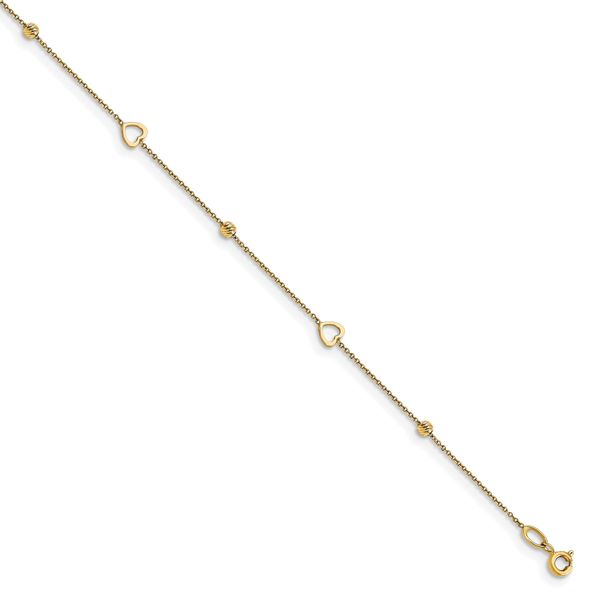 Leslie's 14K Polished and D/C Heart w/1in ext. Anklet