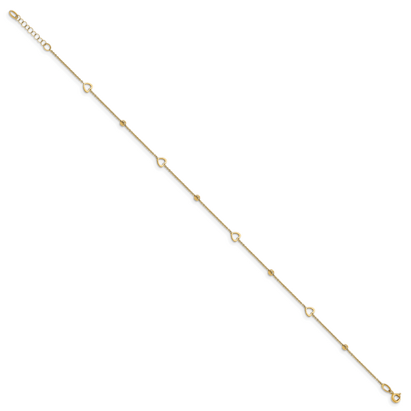 Leslie's 14K Polished and D/C Heart w/1in ext. Anklet - Image 2