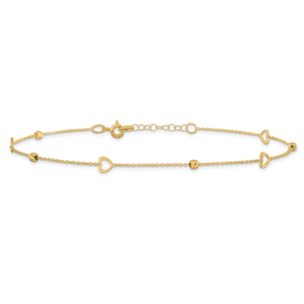 Leslie's 14K Polished and D/C Heart w/1in ext. Anklet - Image 3