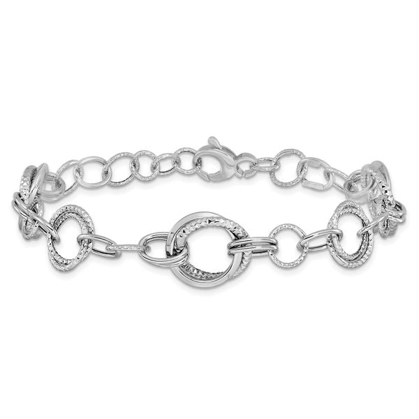 Leslie's 14K White Gold Polished and Textured Fancy Link Bracelet - Image 3