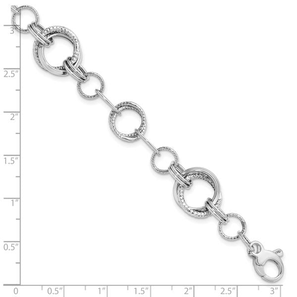 Leslie's 14K White Gold Polished and Textured Fancy Link Bracelet - Image 4