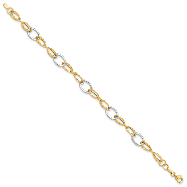 Leslie's 14K Two-tone Polished and Textured Fancy Link Bracelet - Image 2