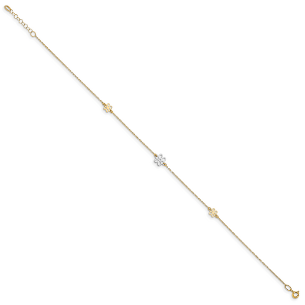 Leslie's 14K Two-tone Polished Flower with 1in ext. Anklet - Image 2