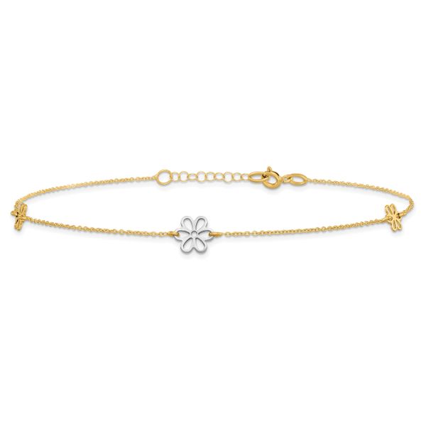 Leslie's 14K Two-tone Polished Flower with 1in ext. Anklet - Image 3