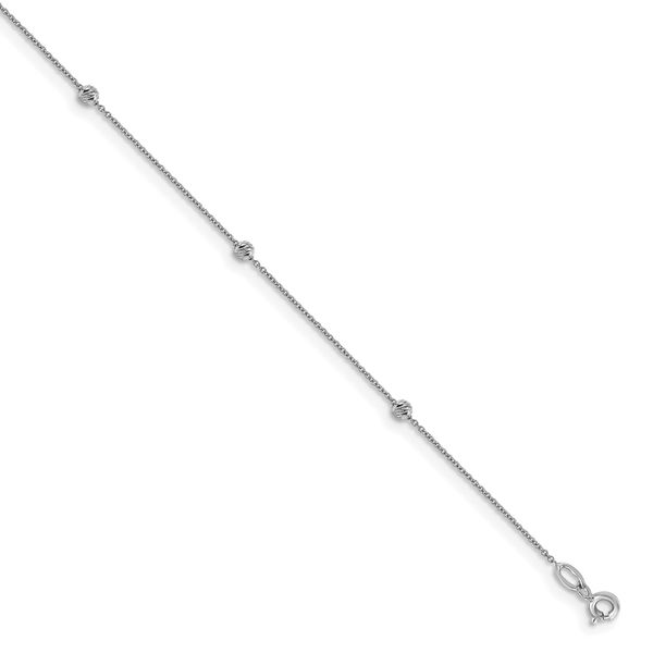 Leslie's 14K White Gold D/C Beaded with 1in ext. Anklet