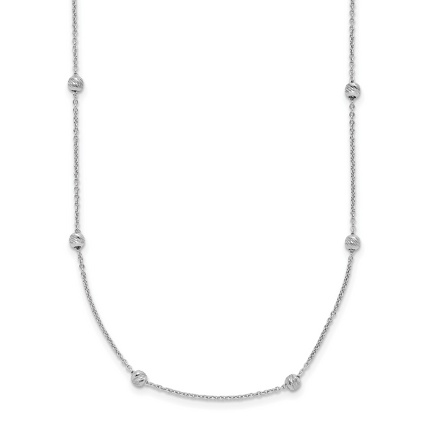 Leslie's 14K White Gold Polished and D/C Beaded 17in w/2in ext. Necklace