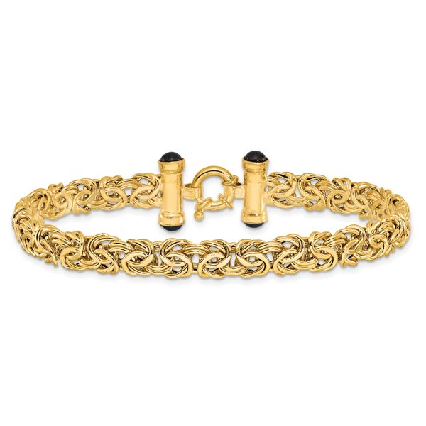 14K Polished Fancy Link with Black Onyx Bracelet - Image 3