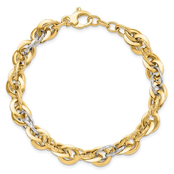 14K Two-tone Polished D/C Fancy Link Bracelet - Image 4