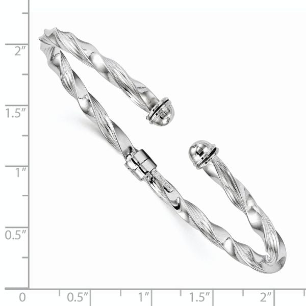 14K White Gold Polished Textured Hinge Cuff Bangle - Image 2