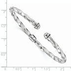 14K White Gold Polished Textured Hinge Cuff Bangle - Image 2